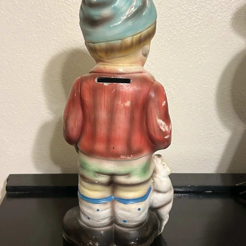 Vintage Chalkware Little Boy with Pig Bank Made in Japan‎ 1960’s
